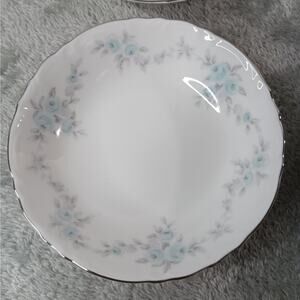4 Mikasa Barbizon 5 1/2" Fruit Sauce‎ Dessert Bowls Blue Flowers Gray Leaves